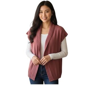 Lole NEW Knit Vest Cardigan Sweater Ribbed Open Relaxed Oversized Fit Top Soft